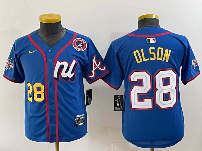 Youth Atlanta Braves 28 Olson blue Nike 2025 MLB Jersey 003